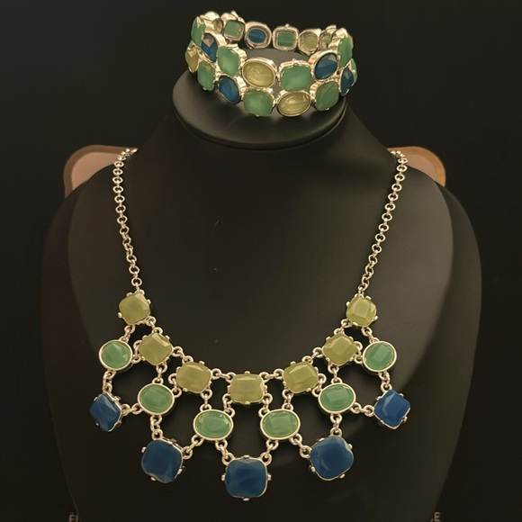 Liz Claiborne Necklace Bracelet Set Silver Blue Green - Picture 1 of 7